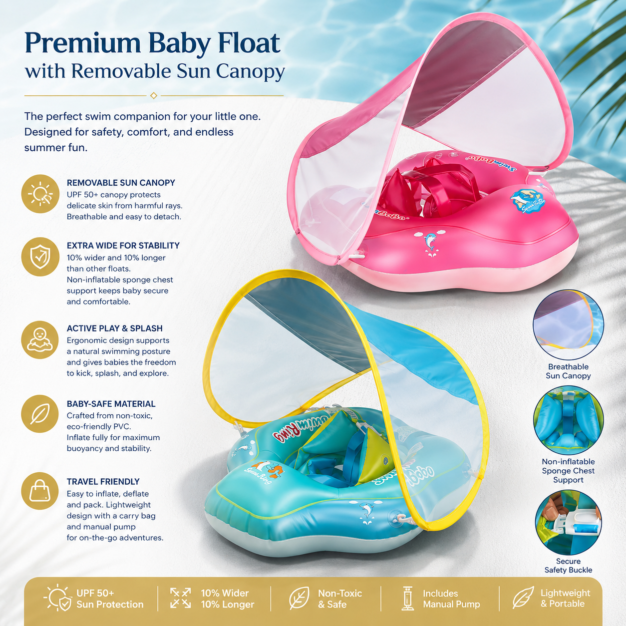 Luxury Baby Swim Float with Removable Sun Shade